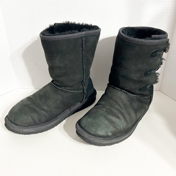 L. L. Bean Suede Leather Shearling Lined Winter Boots Buttons Up Side Elastic - Picture 1 of 9